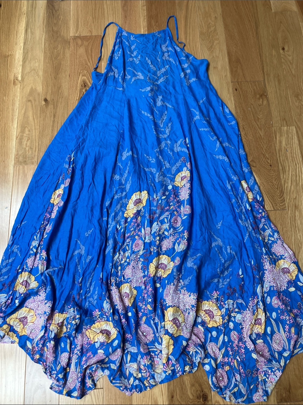 Free People Royal Blue Floral Maxi Slip Dress